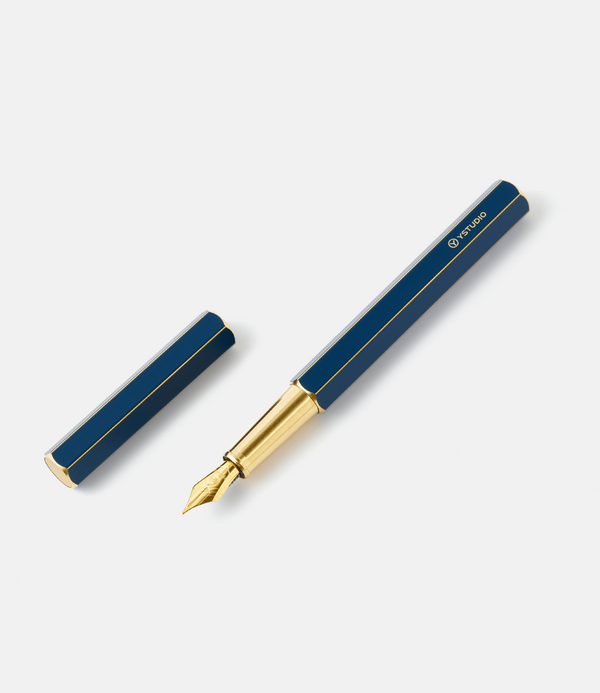 Ystudio - Classic Fountain Pen ‘M’ (Blue) YSTUDIO Brass converter + black ink cartridge