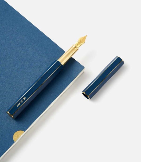 Ystudio - Classic Fountain Pen ‘M’ (Blue) YSTUDIO Brass converter + black ink cartridge